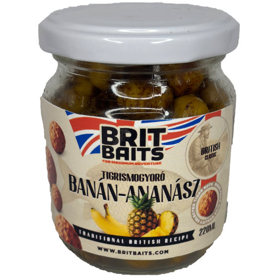 BritBaits Tiger Nuts XXL in Brine Banana &amp; Pineapple 220ml, Ready-to-use Particle Bait for Carp &amp; Coarse Fishing, High-Attraction and Pre-cooked.